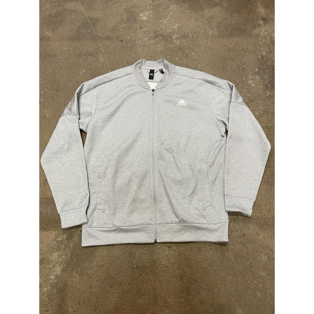 Adidas Jacket Mens XL Gray ClimaWarm Full Zip Bomber Mesh Lined Athletic Track